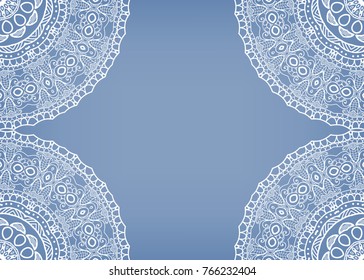 Invitation or Card template with lace mandala border, frame element. Decorative openwork filigree art background for Wedding, Valentine's day greeting cards, Birthday Invitations