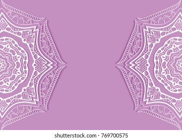Invitation or Card template with lace mandala border, frame element. Decorative openwork filigree art background for Wedding, Valentine's day greeting cards, Birthday Invitations