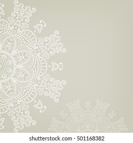 Invitation or Card template with lace pattern. Christmas decoration. Abstract geometric background, mandala element. Luxury postcard for Wedding, Valentine's day, greeting cards, Birthday Invitations