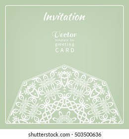 Invitation or Card template with lace pattern, mandala element. Decorative abstract geometric background. Luxury postcard for Wedding, Bridal, Valentine's day, greeting cards, Birthday Invitations