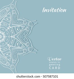 Invitation or Card template with lace pattern, mandala element. Decorative abstract geometric background. Luxury postcard for Wedding, Bridal, Valentine's day, greeting cards, Birthday Invitations