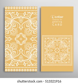 Invitation or Card template with lace pattern and place for the text. Abstract geometric background. Luxury postcard for Wedding, Bridal, Valentine's day, greeting cards, Birthday Invitations