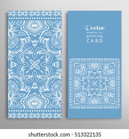 Invitation or Card template with lace pattern and place for the text. Abstract geometric background. Luxury postcard for Wedding, Bridal, Valentine's day, greeting cards, Birthday Invitations