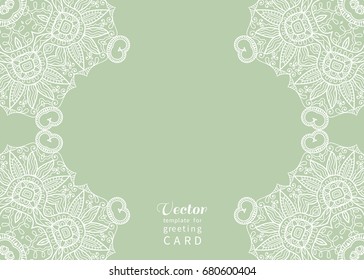 Invitation or Card template with lace pattern, mandala element. Decorative abstract geometric background. Luxury postcard for Wedding, Bridal, Valentine's day, greeting cards, Birthday Invitations