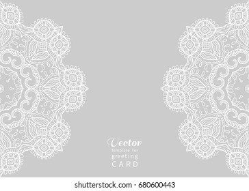 Invitation or Card template with lace pattern, mandala element. Decorative abstract geometric background. Luxury postcard for Wedding, Bridal, Valentine's day, greeting cards, Birthday Invitations