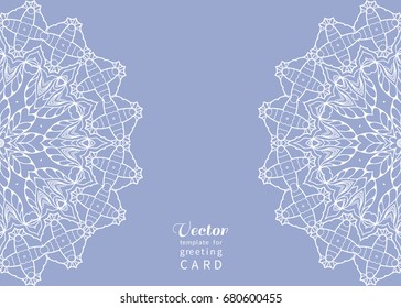 Invitation or Card template with lace pattern, mandala element. Decorative abstract geometric background. Luxury postcard for Wedding, Bridal, Valentine's day, greeting cards, Birthday Invitations