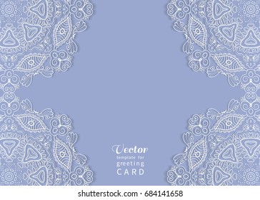 Invitation or Card template with lace pattern, mandala element. Decorative abstract geometric background. Luxury postcard for Wedding, Bridal, Valentine's day, greeting cards, Birthday Invitations