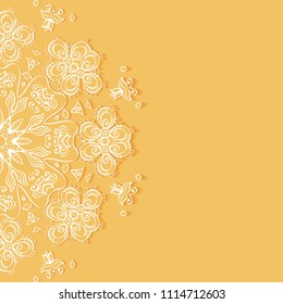 Invitation or Card template with lacy border pattern, cutout paper, mandala frame element. Decorative openwork filigree art, lace background for Wedding, Valentine's day greeting cards, Birthday Invit