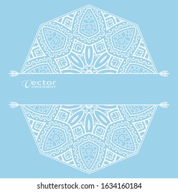 Invitation or Card template with lacy border pattern, cutout paper, mandala frame element. Decorative openwork filigree art, lace background for Wedding, Valentine's day greeting cards, Birthday Invit