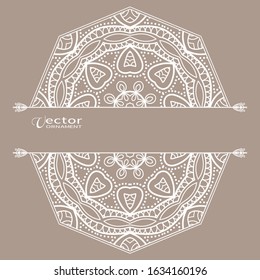 Invitation or Card template with lacy border pattern, cutout paper, mandala frame element. Decorative openwork filigree art, lace background for Wedding, Valentine's day greeting cards, Birthday Invit