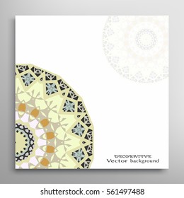 Invitation or Card template with mandala border element. Doodle floral geometric pattern. Decorative abstract art background with place for the text for Wedding, Valentine's day, Birthday cards