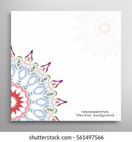 Invitation or Card template with mandala border element. Doodle floral geometric pattern. Decorative abstract art background with place for the text for Wedding, Valentine's day, Birthday cards