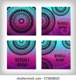 Invitation or Card template with mandala border element. Floral geometric lace pattern. Decorative abstract art background, template for Wedding, Valentine's day greeting cards, Birthday Invitations.