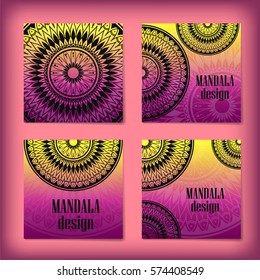 Invitation or Card template with mandala border element. Floral geometric lace pattern. Decorative abstract art background, template for Wedding, Valentine's day greeting cards, Birthday Invitations.