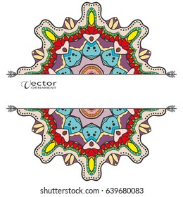 Invitation or Card template with mandala border element. Doodle floral geometric pattern. Decorative abstract art background, template for Wedding, Valentine's day greeting cards, Birthday Invitations