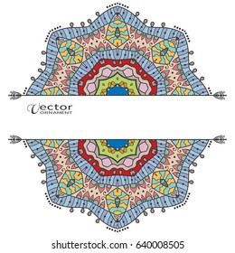 Invitation or Card template with mandala border element. Doodle floral geometric pattern. Decorative abstract art background, template for Wedding, Valentine's day greeting cards, Birthday Invitations