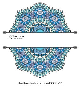 Invitation or Card template with mandala border element. Doodle floral geometric pattern. Decorative abstract art background, template for Wedding, Valentine's day greeting cards, Birthday Invitations