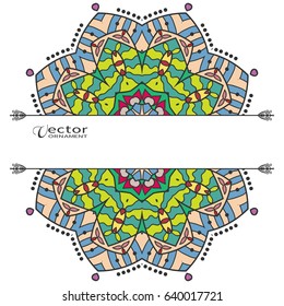 Invitation or Card template with mandala border element. Doodle floral geometric pattern. Decorative abstract art background, template for Wedding, Valentine's day greeting cards, Birthday Invitations