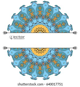 Invitation or Card template with mandala border element. Doodle floral geometric pattern. Decorative abstract art background, template for Wedding, Valentine's day greeting cards, Birthday Invitations