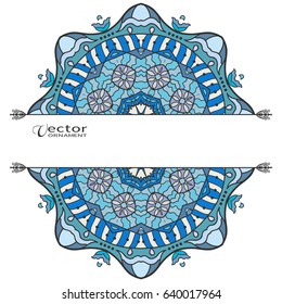 Invitation or Card template with mandala border element. Doodle floral geometric pattern. Decorative abstract art background, template for Wedding, Valentine's day greeting cards, Birthday Invitations