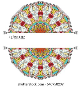 Invitation or Card template with mandala border element. Doodle floral geometric pattern. Decorative abstract art background, template for Wedding, Valentine's day greeting cards, Birthday Invitations