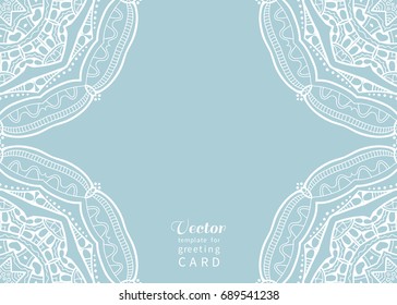Invitation or Card template with mandala border element. Floral geometric lace pattern. Decorative abstract art background, template for Wedding, Valentine's day greeting cards, Birthday Invitations