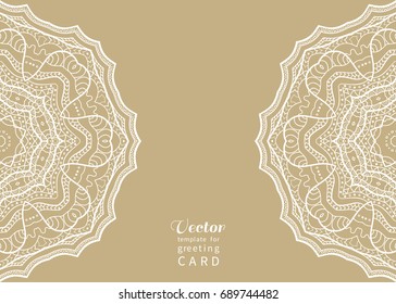 Invitation or Card template with mandala border element. Floral geometric lace pattern. Decorative abstract art background, template for Wedding, Valentine's day greeting cards, Birthday Invitations