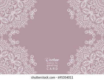 Invitation or Card template with mandala border element. Floral geometric lace pattern. Decorative abstract art background, template for Wedding, Valentine's day greeting cards, Birthday Invitations