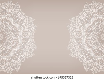 Invitation or Card template with mandala border element. Floral geometric lace pattern. Decorative abstract art background, template for Wedding, Valentine's day greeting cards, Birthday Invitations