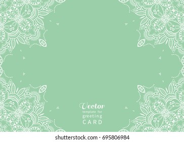 Invitation or Card template with mandala border element. Floral geometric lace pattern. Decorative abstract art background, template for Wedding, Valentine's day greeting cards, Birthday Invitations