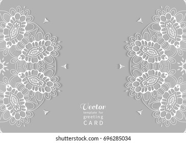 Invitation or Card template with mandala border element. Floral geometric lace pattern. Decorative abstract art background, template for Wedding, Valentine's day greeting cards, Birthday Invitations
