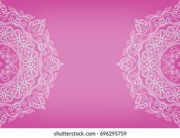 Invitation or Card template with mandala border element. Floral geometric lace pattern. Decorative abstract art background, template for Wedding, Valentine's day greeting cards, Birthday Invitations
