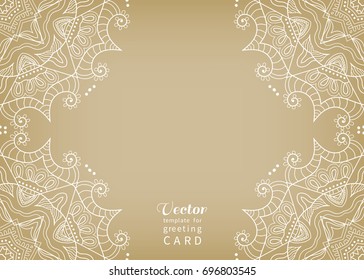Invitation or Card template with mandala border element. Floral geometric lace pattern. Decorative abstract art background, template for Wedding, Valentine's day greeting cards, Birthday Invitations