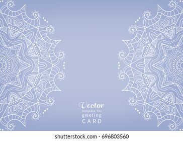 Invitation or Card template with mandala border element. Floral geometric lace pattern. Decorative abstract art background, template for Wedding, Valentine's day greeting cards, Birthday Invitations