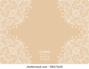 Invitation or Card template with mandala border element. Floral geometric lace pattern. Decorative abstract art background, template for Wedding, Valentine's day greeting cards, Birthday Invitations