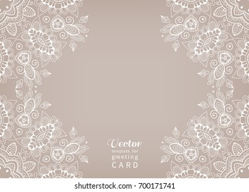 Invitation or Card template with mandala border element. Floral geometric lace pattern. Decorative abstract art background, template for Wedding, Valentine's day greeting cards, Birthday Invitations