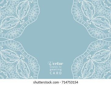 Invitation or Card template with mandala border element. Floral geometric lace pattern. Decorative abstract art background, template for Wedding, Valentine's day greeting cards, Birthday Invitations