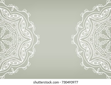 Invitation or Card template with mandala border element. Floral geometric lace pattern. Decorative abstract art background, template for Wedding, Valentine's day greeting card, Birthday Invitation