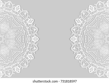 Invitation or Card template with mandala border element. Floral geometric lace pattern. Decorative abstract art background, template for Wedding, Valentine's day greeting cards, Birthday Invitations