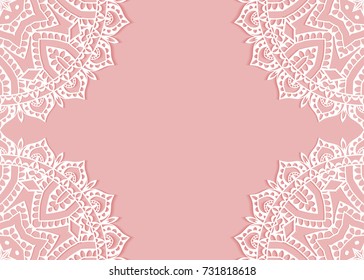Invitation or Card template with mandala border element. Floral geometric lace pattern. Decorative abstract art background, template for Wedding, Valentine's day greeting cards, Birthday Invitations