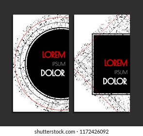 invitation card template mockup style for party or sale . random rough dirt texture on background with lines circle in white black red colours. retro vintage vector illustration