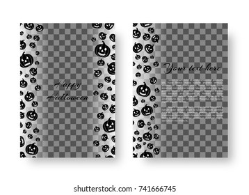 Invitation card template with scary silhouettes of evil pumpkins for festive halloween design