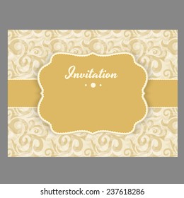 Invitation card template with seamless beige pattern