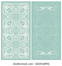 Invitation or Card template set with lace pattern. Decorative openwork filigree art, lacy background for Wedding, Valentine's day greeting cards, Birthday Invitations. Doodle line ornament