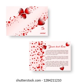 Invitation card template with soaring scarlet hearts for romantic decoration for Valentine's day, mother's day or birthday