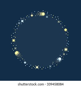 Invitation card template with starry sky in retro pixel style 2