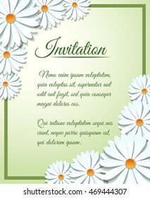 Invitation card template with vector origami paper flowers