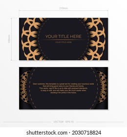 Invitation card template with vintage patterns.Stylish vector card design in black color with luxury greek