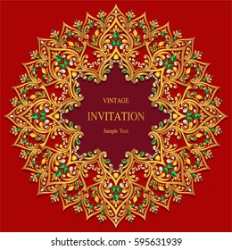 Invitation card templates with gold patterned and crystals color.