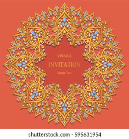 Invitation card templates with gold patterned and crystals color.